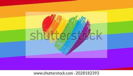 Rainbow heart over rainbow stripes background. lgbtq pride and equality celebration concept digitally generated .