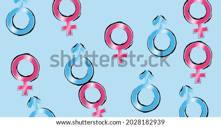 Male and female gender symbol on blue background. lgbtq pride and equality celebration concept digitally generated .