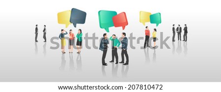 Business people with speech bubbles on grey background