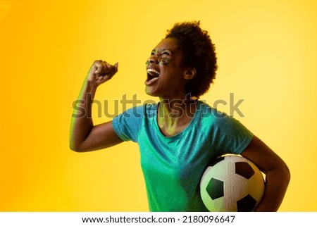 Image, Stock Photo Cheerful woman with black dog in city
