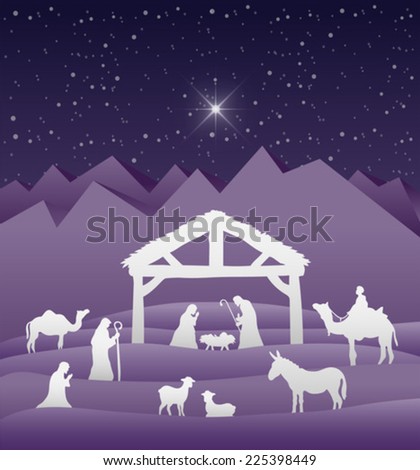 Digitally generated Nativity scene vector under starry sky