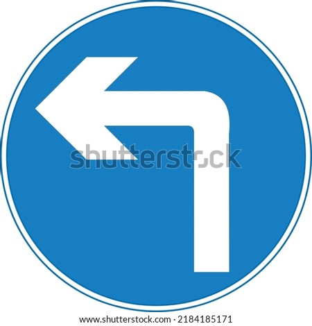 Vector graphic of a uk turn left road sign. It consists of a white arrow bent to the left within a blue circle
