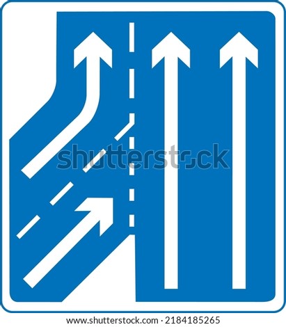 Vector graphic of a uk traffic joining motorway road sign. It consists of a a schematic of the junction within a blue square