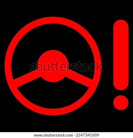 Red vector graphic on a black background of a dashboard warning light for a problem with the power steering system