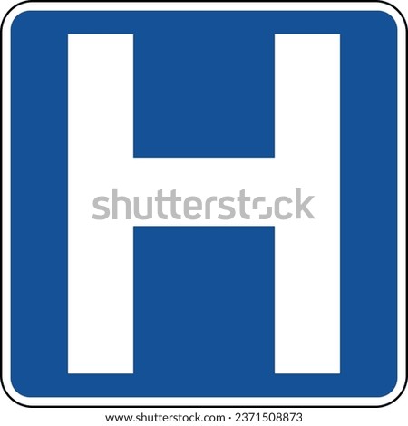 Vector graphic of a blue usa Hospital mutcd highway sign. It consists of a large letter H contained in a blue square