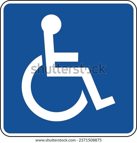 Vector graphic of a blue usa Handicapped Accessible mutcd highway sign. It consists of a silhouette of a handicapped person in a wheelchair contained in a blue square