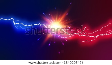 Electric Lightning blue and pink. Concept For Battle, Confrontation Or Fight between two lightning. Abstract Vector Illustration. 