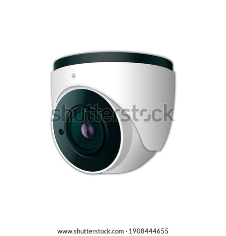 Digital security camera or CCTV spy home. Realistic camera isolated on white. Concept of safety control, crime protect. Stock vector illustration. Eps 10.