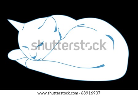 Sleeping White Cat Stock Vector Illustration 68916907 : Shutterstock