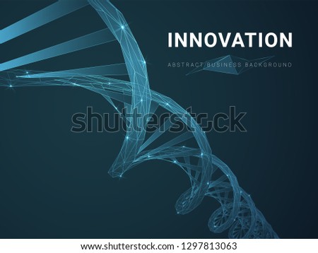 Abstract modern business background depicting innovation with stars and lines in shape of a DNA double helix on blue background.