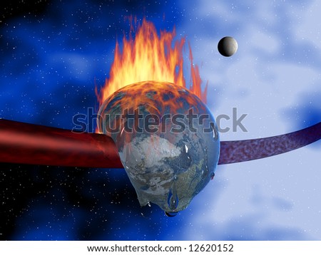 The earth is on fire and melting due to global warming