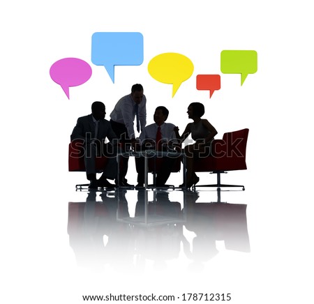 Silhouette of Business Meeting with Speech Bubbles