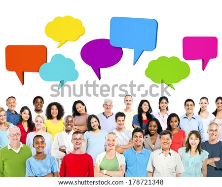 Colorful Diverse World People with Speech Bubbles