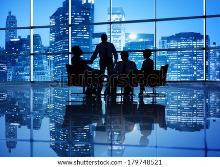 Silhouette of Global Business Meeting with Cityscape