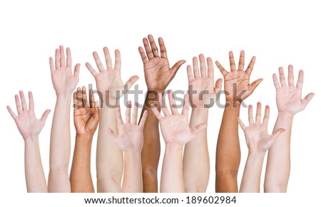 Similar – Image, Stock Photo Hands of a multi-ethnic group of friends joined together as a sign of support and teamwork.