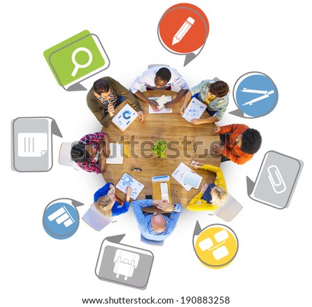 Diverse Group of People Working Around Table