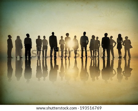 Multiethnic Business People in a Row Looking at Sunlight