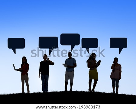 Silhouettes of People Outdoors Social Networking and Speech Bubble