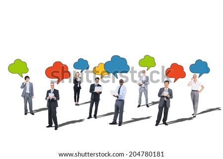 Business People with Technologies and Speech Bubbles