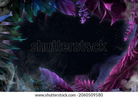 Aesthetic leaf frame background, neon botanical design