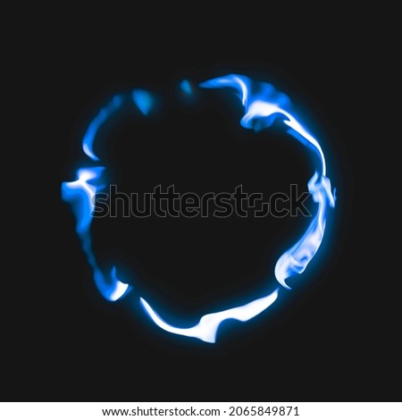 Flame frame, blue circle shape, realistic burning fire