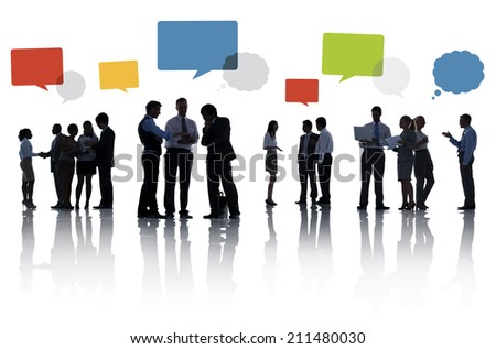 Silhouette Group Of Business People with Speech Bubbles