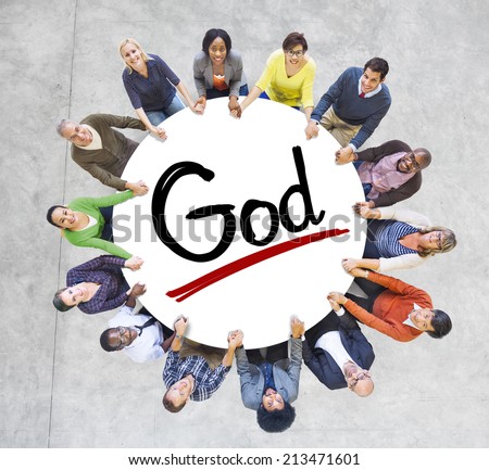 Group of People Holding Hands Around the Word God