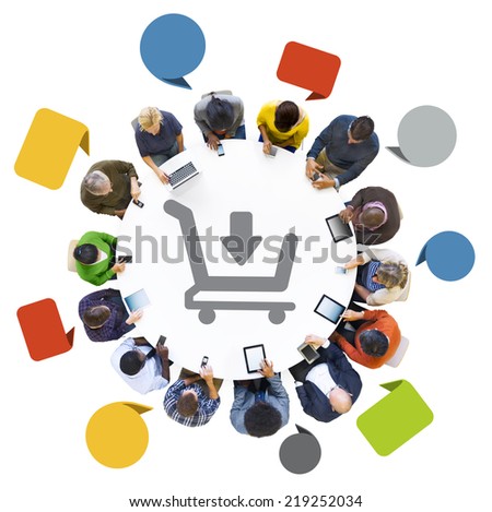 Group of People Using Digital Devices with E-Commerce
