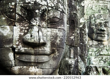 Buddha faces at Angkor Thom, Siam Reap, Cambodia.