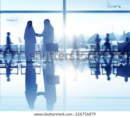 People Airport Business Travel Communication Agreement Concept
