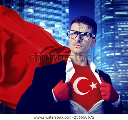 Businessman Superhero Country Turkey Flag Culture Power Concept