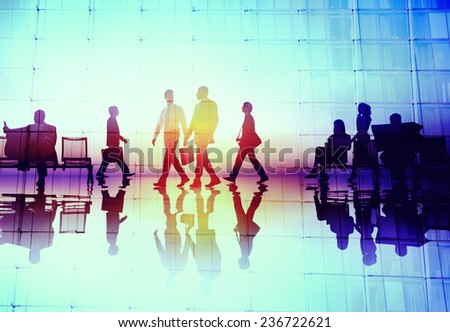 Silhouette People Meeting Cityscape Team Concept