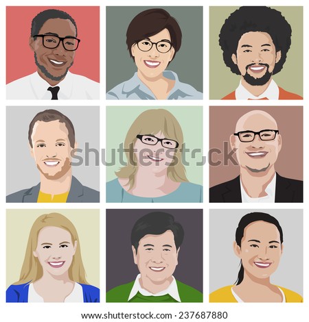 Vector of Diverse Cheerful People\'s Faces