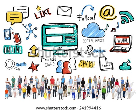 Multiethnic Crowd People Global Communications Social Media Concept
