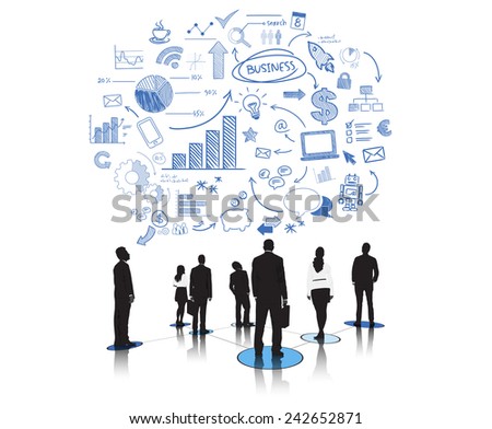 Silhouettes of Business People and Business Concepts Vector
