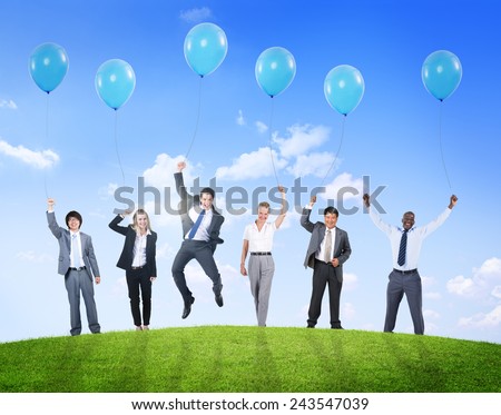 Business People Humor Balloon Support Success Confidence Teamwork