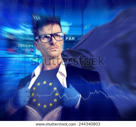 Businessman Superhero Country Europe Union Flag Culture Concept