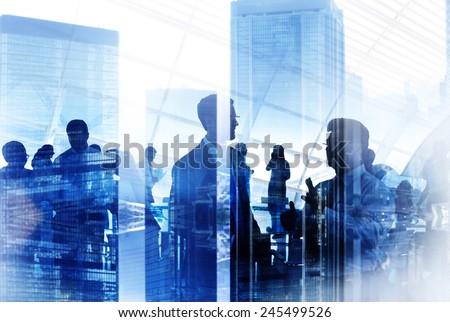 Business People Silhouette Working Meeting Conference Urban Scene