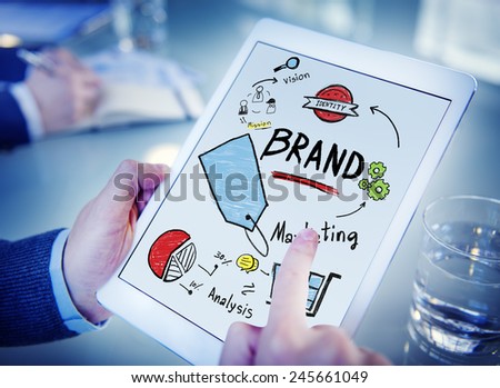 Businessman Digital Tablet Planning Marketing Brand Concept