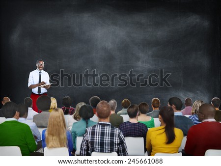 Multiethnic People Seminar Copy Space Conference Blackboard Concept
