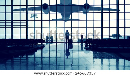 Pilot Airport Terminal Waiting Standing Alone Travel Concept