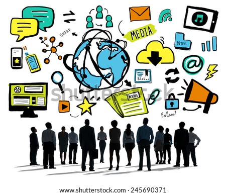 Business People Looking up Global Technology Media Concept