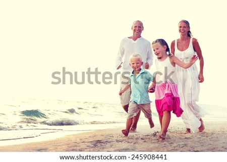 Family Running Playful Vacation Travel Holiday Concept