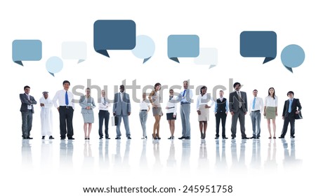 Multiethnic Group of Business People with Speech Bubbles