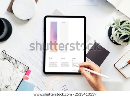 Similar – Image, Stock Photo Woman drawing on tablet at home