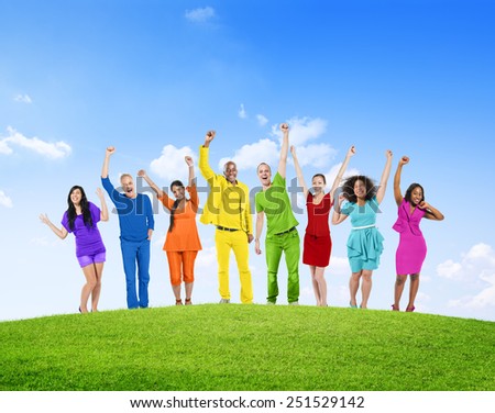 Diverse Group Of People Success Winning Celebration Cheerful