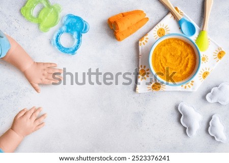 Similar – Image, Stock Photo Flat lay composition with sewing accessories: threads, red and gray fabrics, scissors, buttons, set of needles, pins and other sewing tools on a white background. Top view, copy space, mock up.