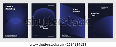 Abstract dark blue shape gradient poster set. Business marketing Modern branding strategy in abstract black gradient poster. Abstract dark blue vector poster set with business marketing concept.