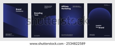 Creative design business marketing poster template vector set. Abstract dark blue gradient designs poster with Business marketing concept. Business modern dael blue gradient design template poster set