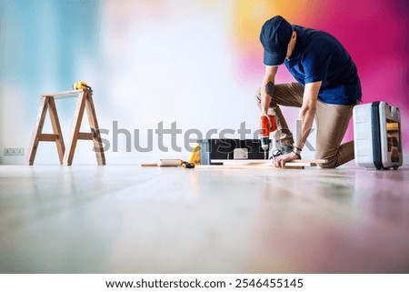 Similar – Image, Stock Photo Focused male carpenter working with wood in workshop